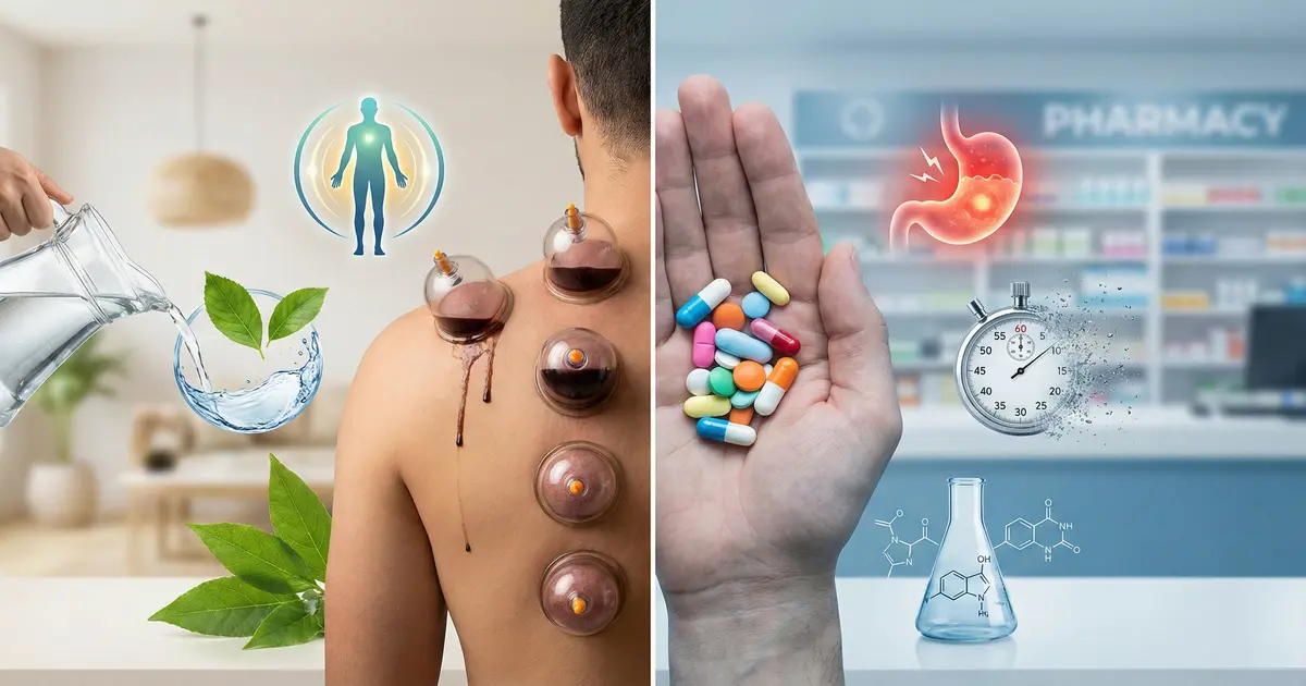 Hijama therapist performing cupping for migraine relief at Al Madinah Hijama Center Lahore.