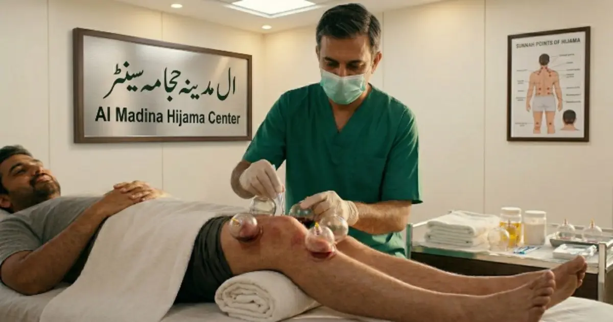 Patient receiving Hijama for knee pain in Lahore to reduce high uric acid levels naturally