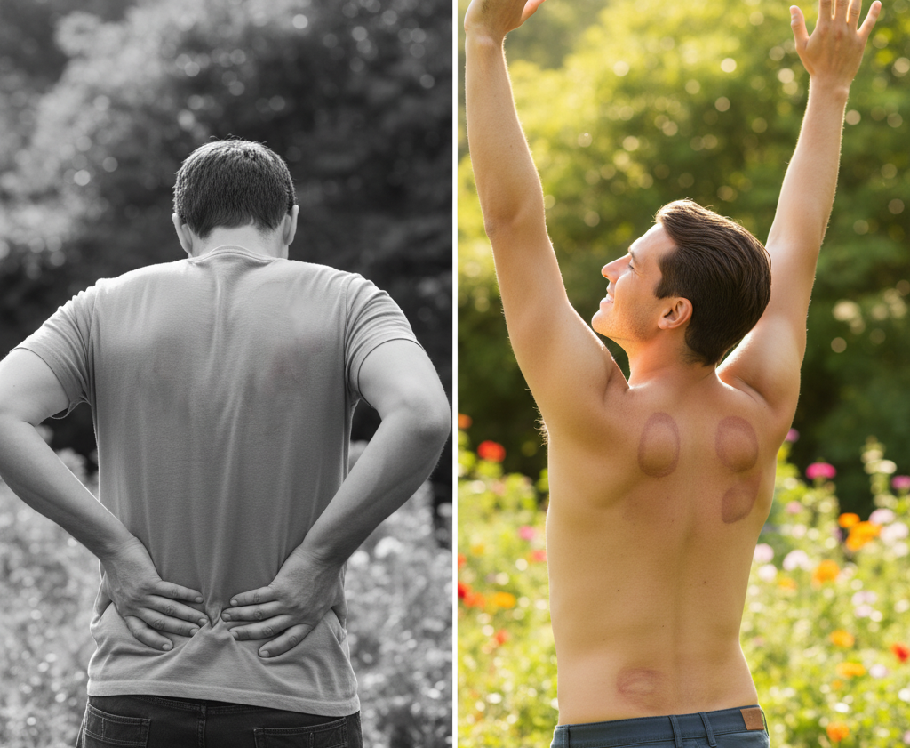 Anatomical drawing showing back muscles targeted for pain relief