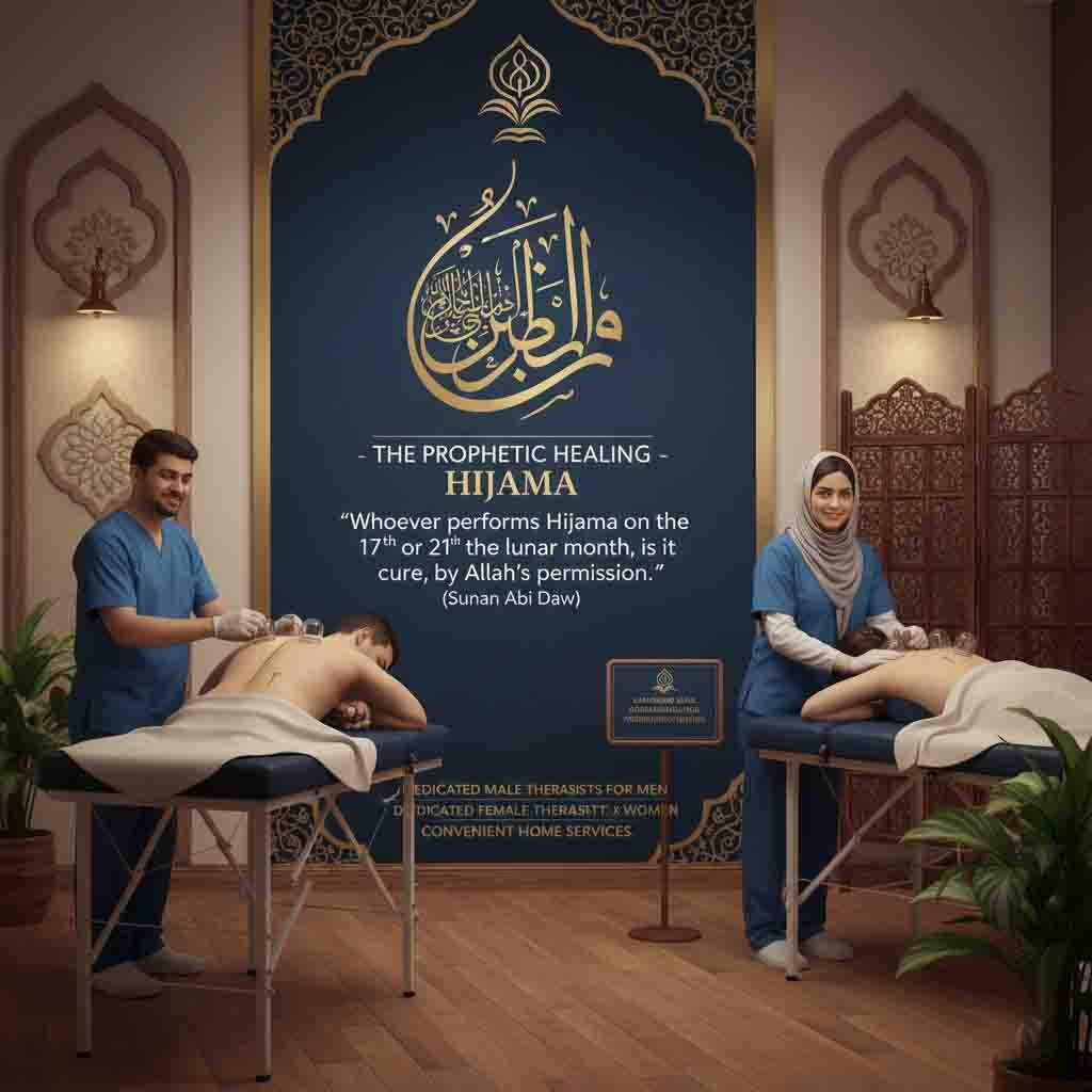 Hijama therapy session in progress, focusing on healing